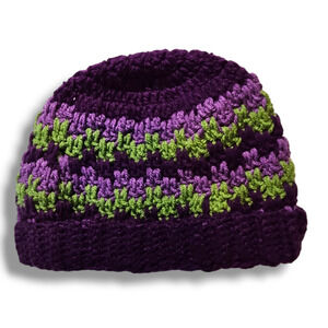 Purple and Green Crochet Beanie